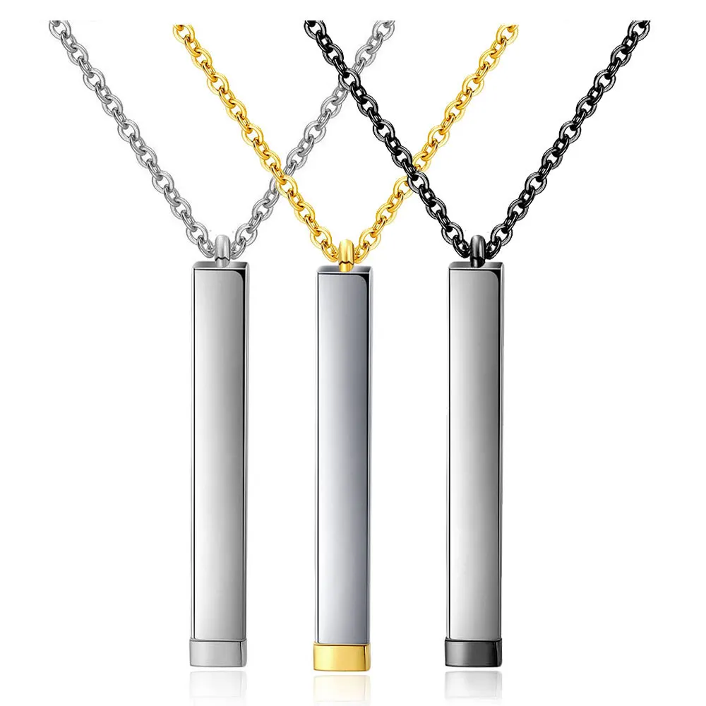 Newest Design Custom Pvd Plating Stainless Steel 3D Bar Rod Necklace Hidden Pendant Retractable Necklace