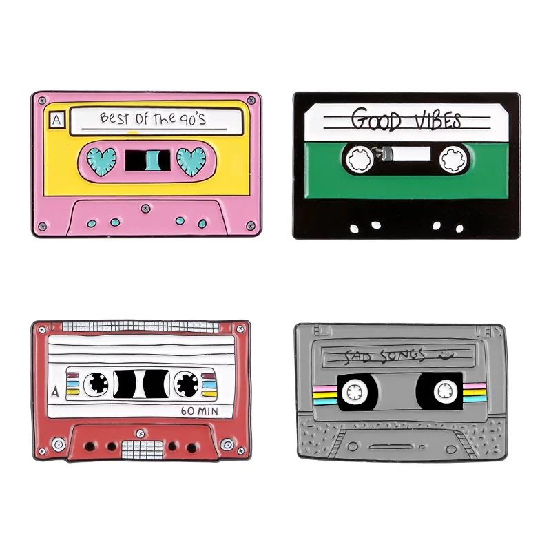 Manufacturer Custom Wholesale Metal Phonograph Badge Lapel Pin Hard Soft Enamel Cartoon Music Tape Emblem Pins