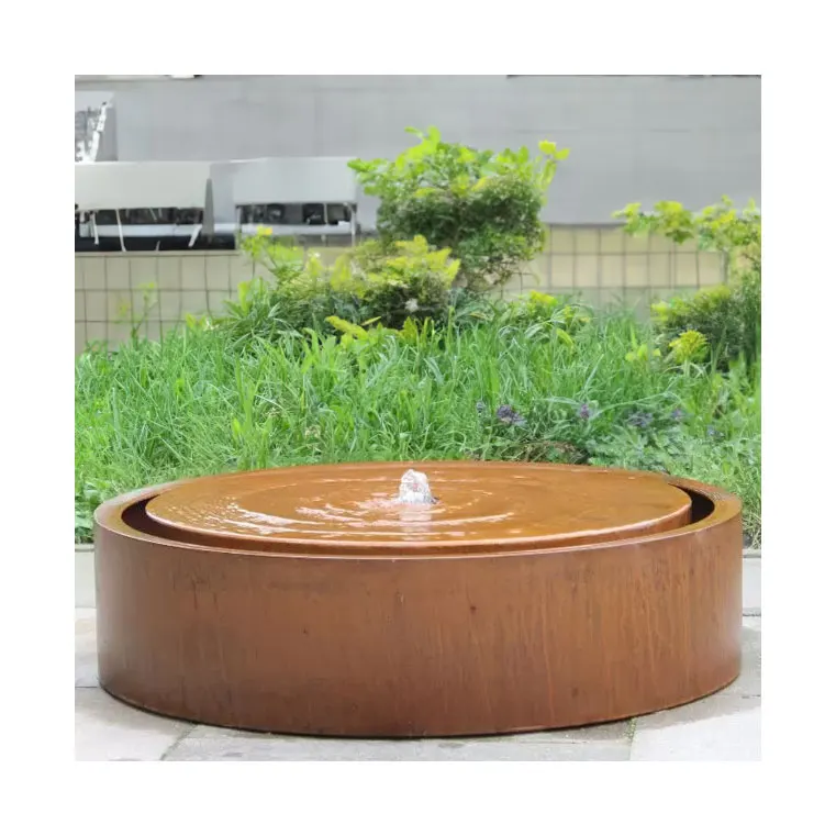 Custom Spherical Small Fountain Corten Steel Sphere Water Feature Garden Fountain