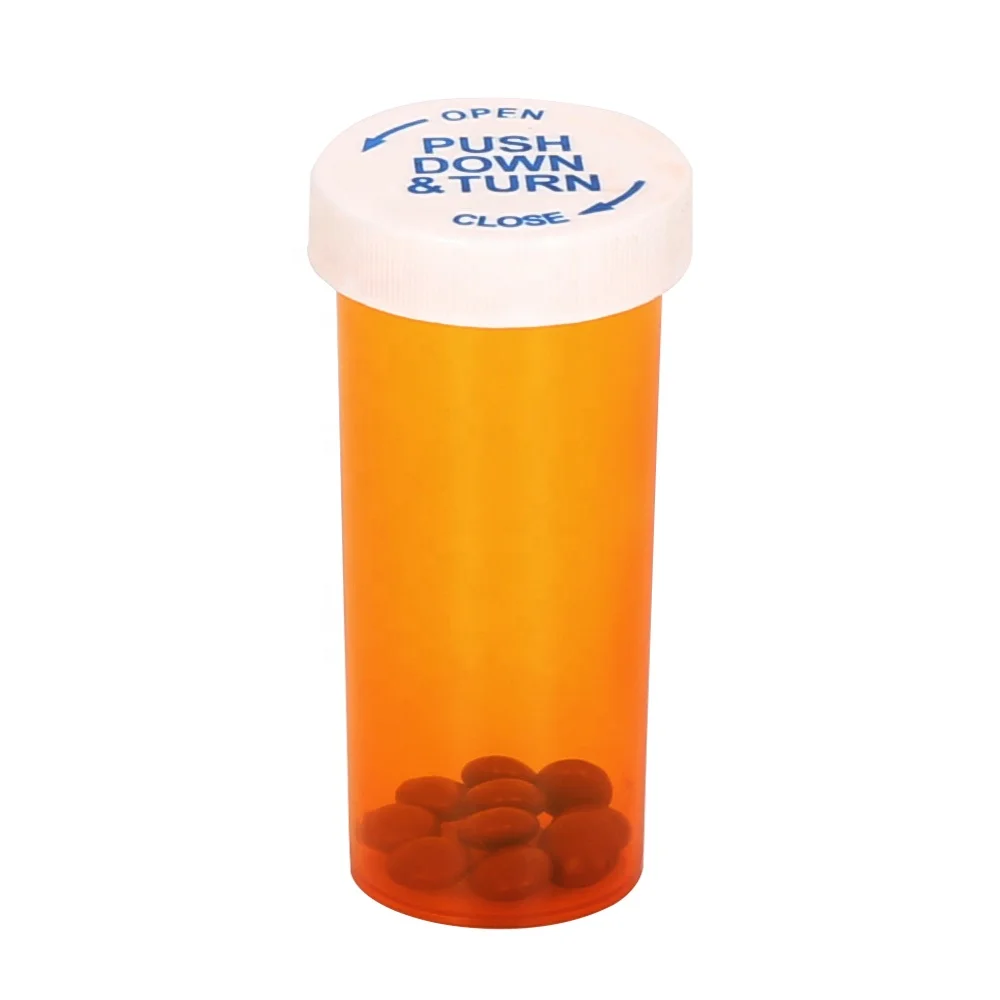 Plastic dram 30dr cap pills capsules childproof containers orange bottle  Child resistant cap vials