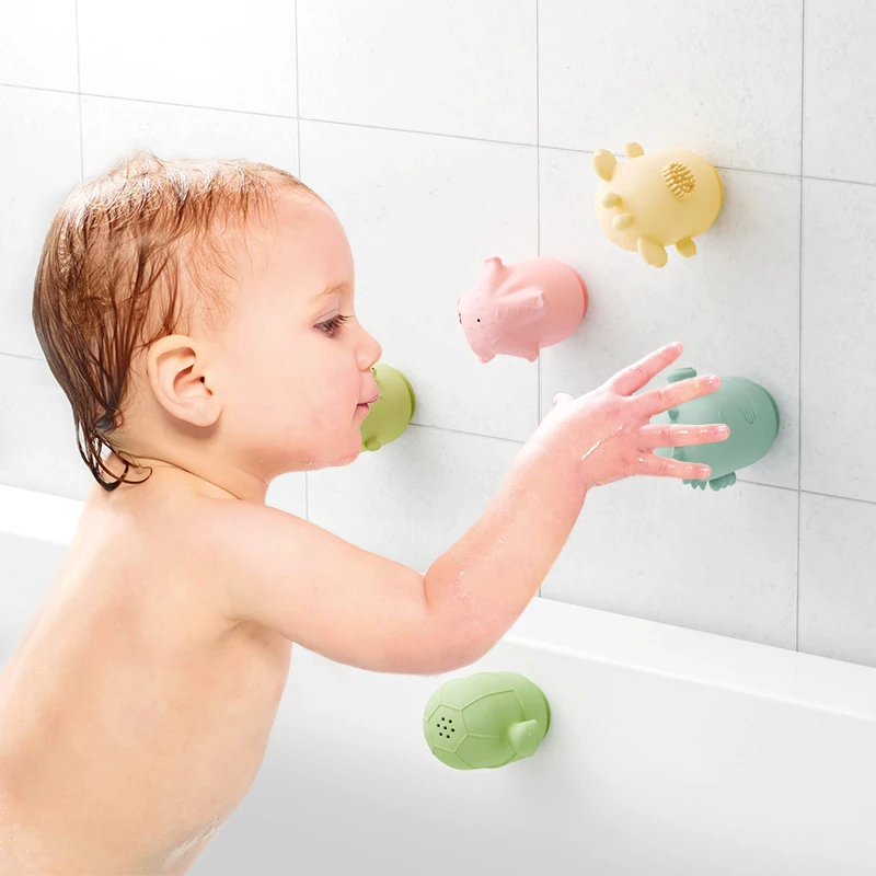 New Arrival BPA Free Food Grade Silicone Marine Animal Crab Sea Horse Shape Baby Bathing Shower Bubble Suction Silicone Bath Toy