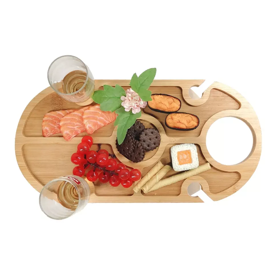 Removeable and Folding Wine And Snack Wine Holder Picnic Table Camping Table with Bottle and Glass Holder