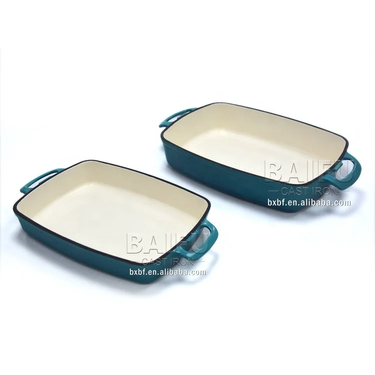 Factory Direct Hot Sale Enameled Cast Iron Roasting Lasagna Pan Rectangular Roaster Baking Tray