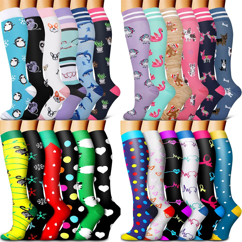 Wholesale New High Quality Make Your Own Breathable Colorful Fancy Knee High Graduated Custom Logo Compression Socks