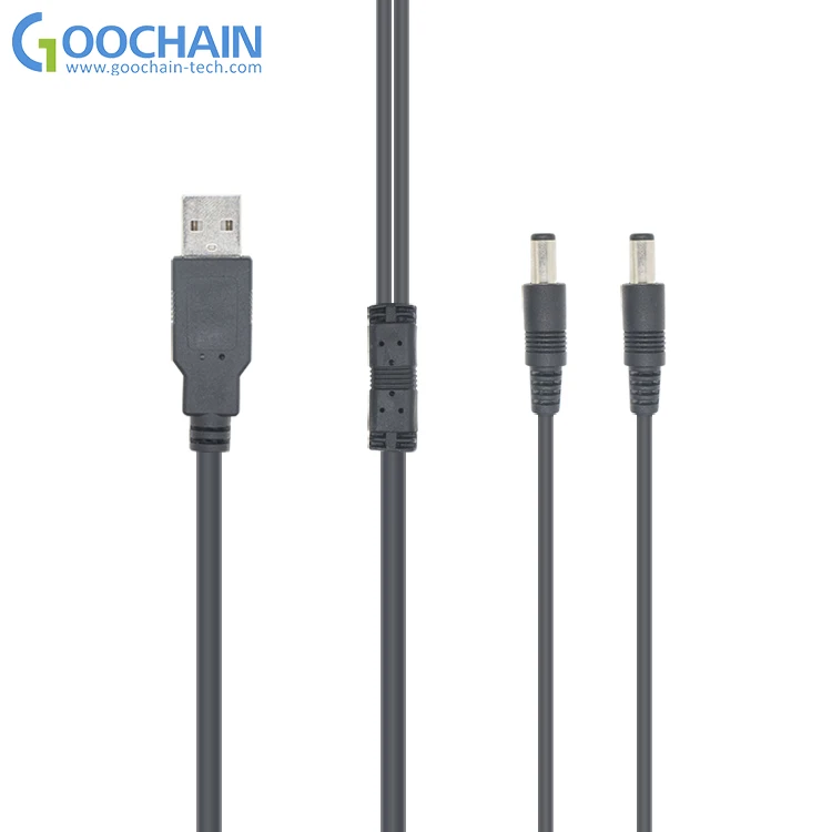 5 в 2 а 1 м черный 20AWG USB A штекер к двойному DC 5525 DC Цилиндрический разъем зарядное устройство Кабель питания