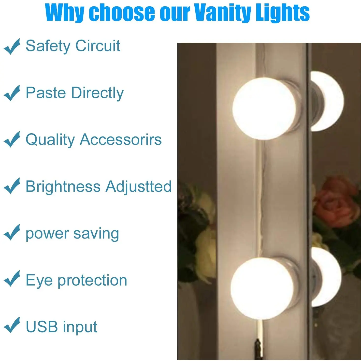 
Hollywood 10 LED Light Bulbs Adjustable Color and Brightness Vanity Mirror Lights for Makeup Dressing Room 