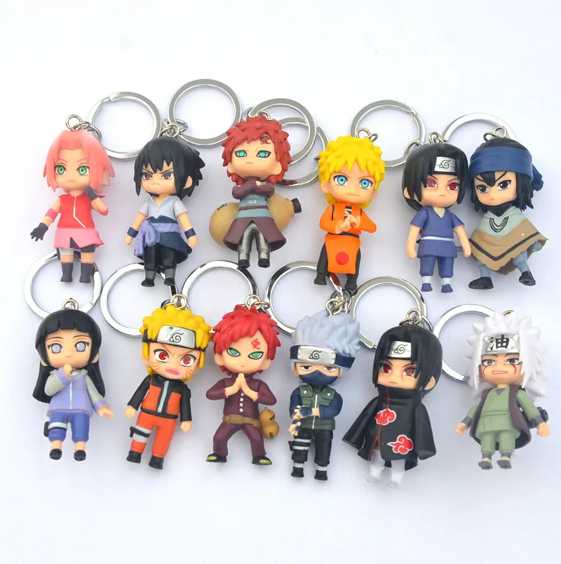 12 шт./комплект брелок Kakashi аксессуары для ключей Uchiha Itachi Akatsuki аниме 3D резиновый из ПВХ