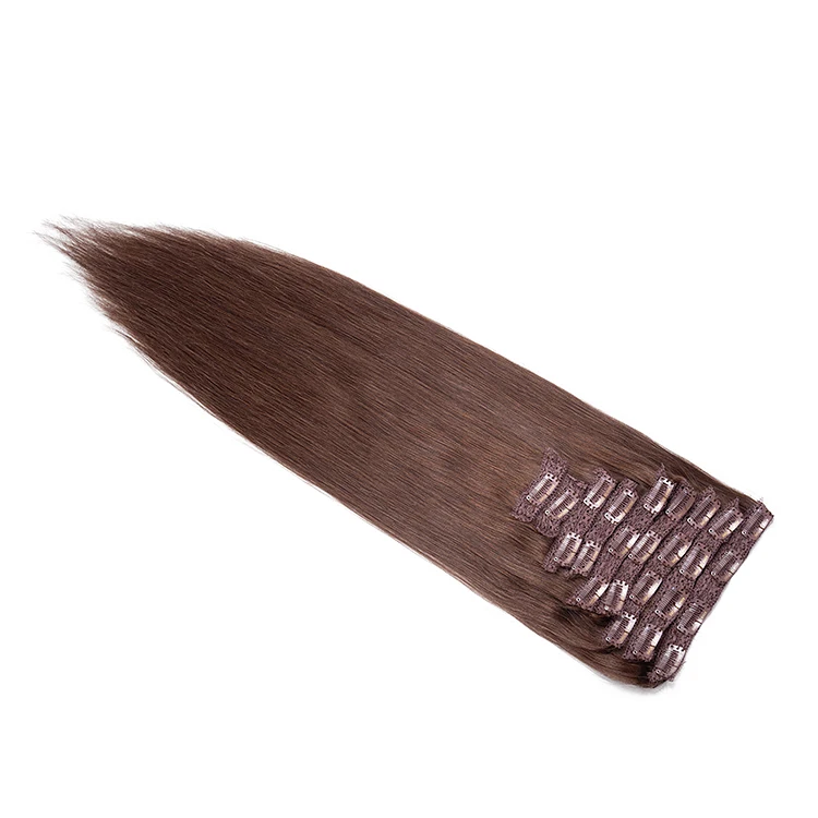 Wholesale double weft #2 clip in human clip in hair extensions 100% human 7 pieces clip in brazilian human hair extension
