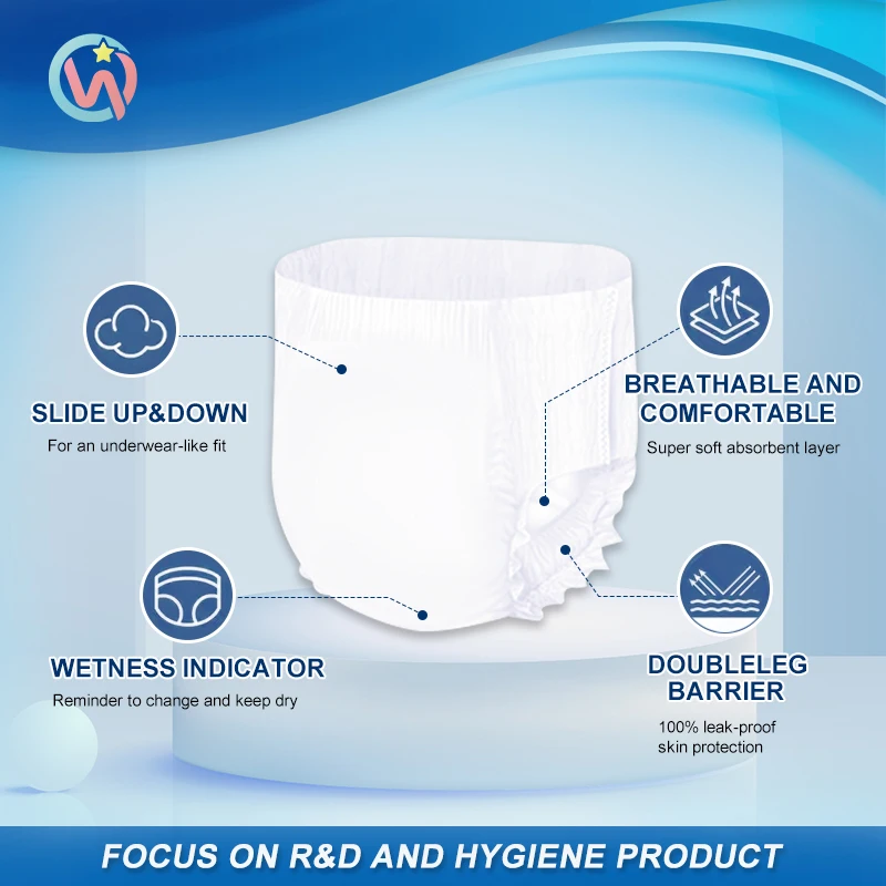 2024 FREE SAMPLE Wholesale Ultra Thick Adult Incontinence Pants Hospital Japanese Women Nappy Disposable Adult Pull Up Pant
