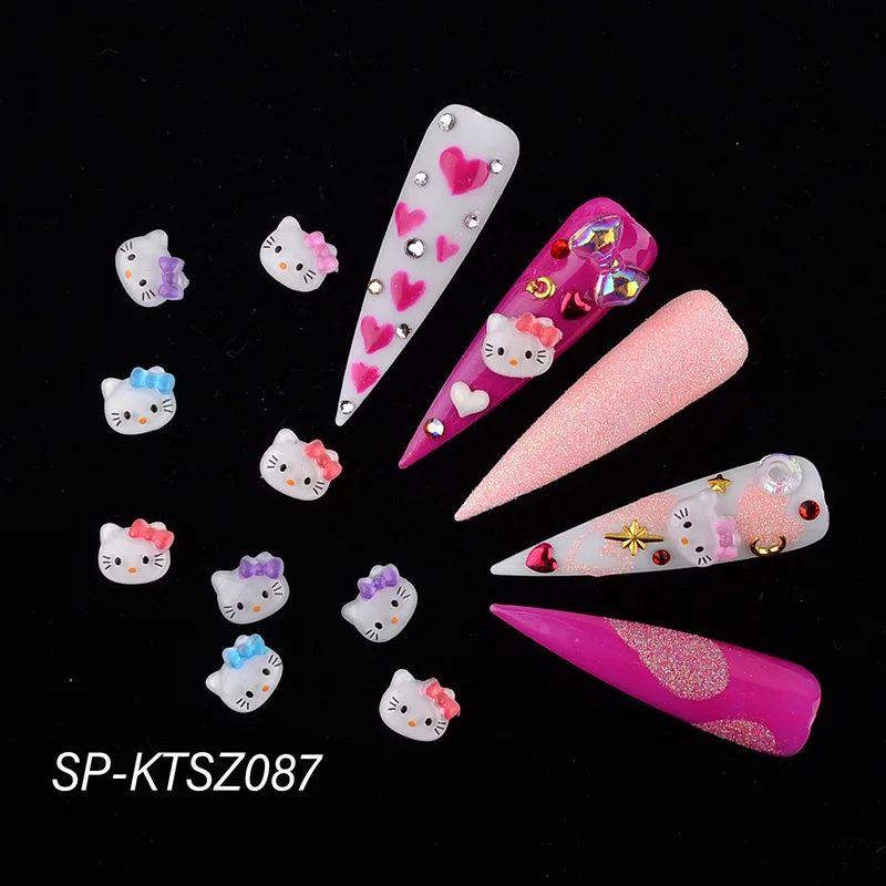 Wholesale 100pcs Bag In Bulk 3D Kitty Cat Nail Charms Accessories Cartoon Kawaii Resin Nail Art