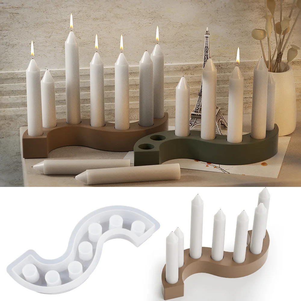 DM876 Wholesale DIY Porous S Shaped Spiral Cylindrical Candle Holder Plaster Resin Silicone Mold For A Candlestick