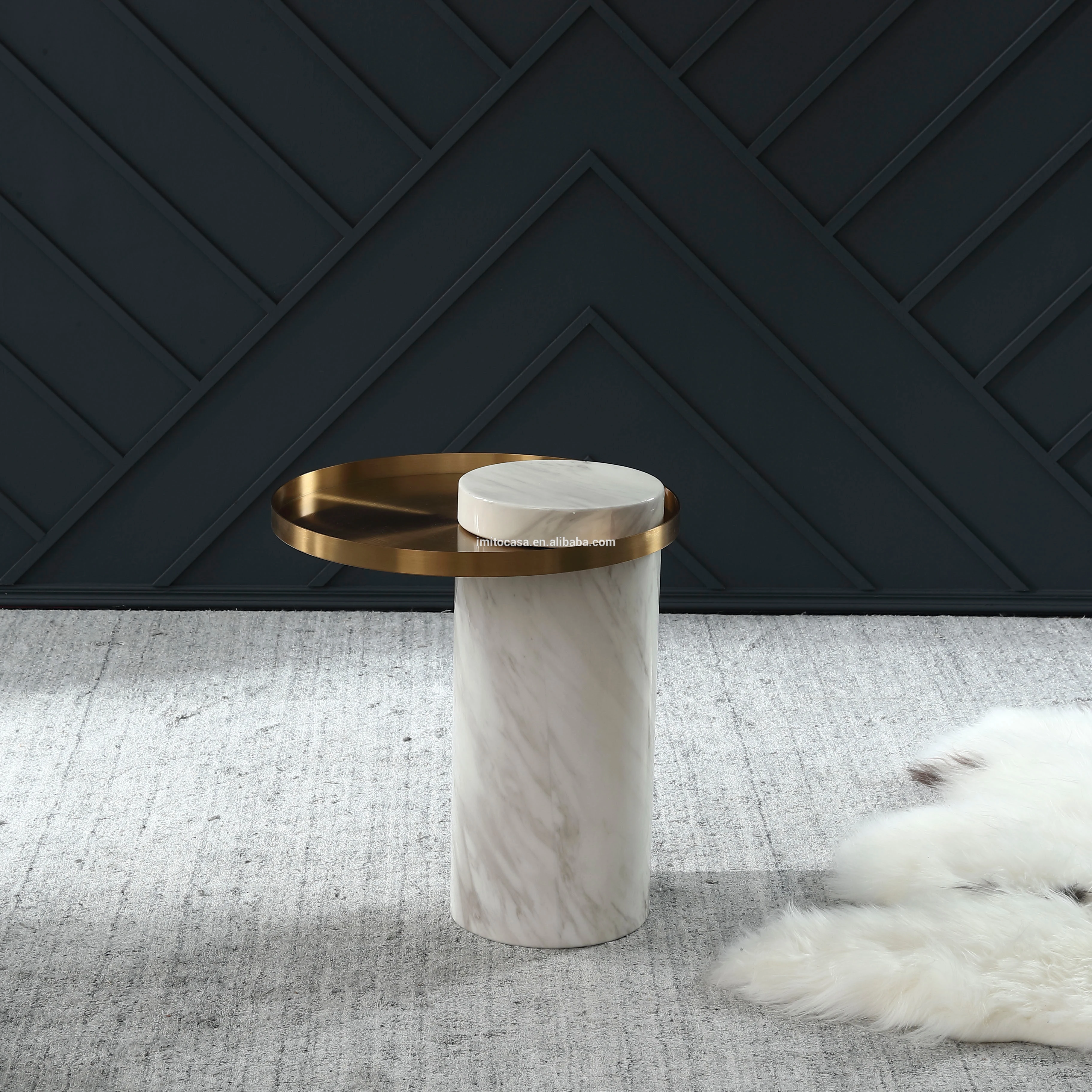 
Elegan White Marble Coffee Table With Golden Tray/ American Modern Living Room Furniture Side Table New Design End Table 