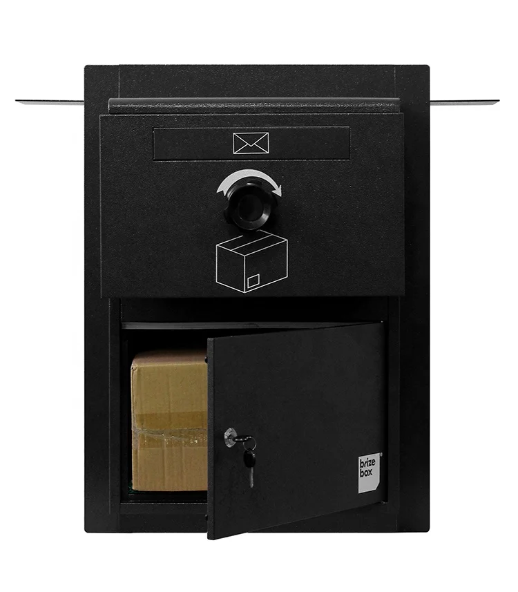 Through the Wall Parcel Box Black Large Capacity Anti Theft Parcel Drop Delivery Box
