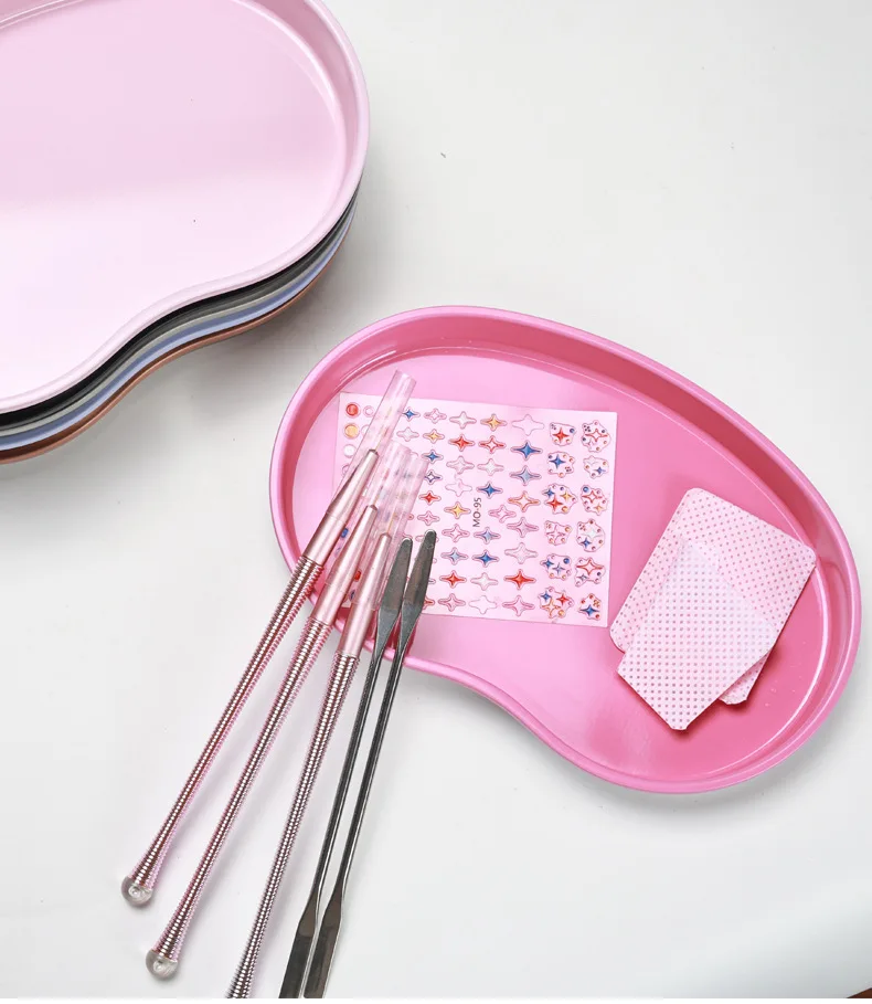 2024 Colorful Metal Nail Art Display Tray Manicure Jewelry Rhinestone Nail Art Tool Storage Tray