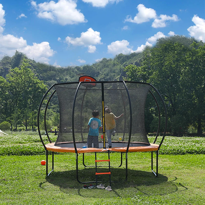 Zoshine Professional 14FT Outdoor Trampoline with Basketball Hoop Unisex Foldable 10FT Steel Frame PVC Nylon for Kids Adults