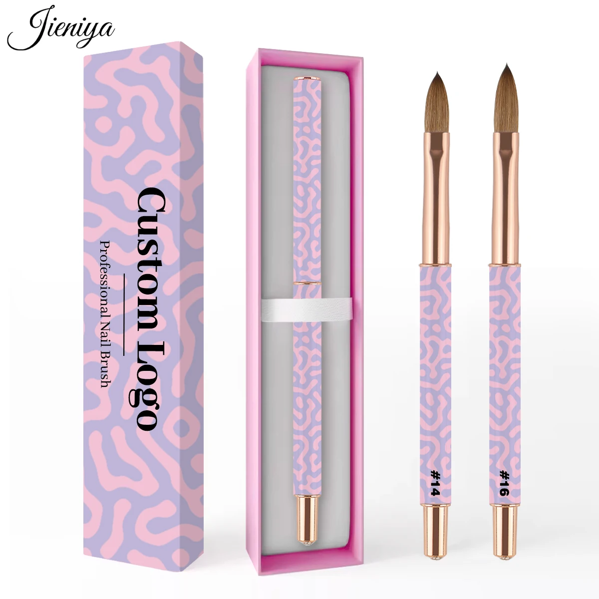 6 models Boxed Pink striped pattern Metal Handle monomer brush Pure sable 100% kolinsky hair Acrylic brushes nail art brush