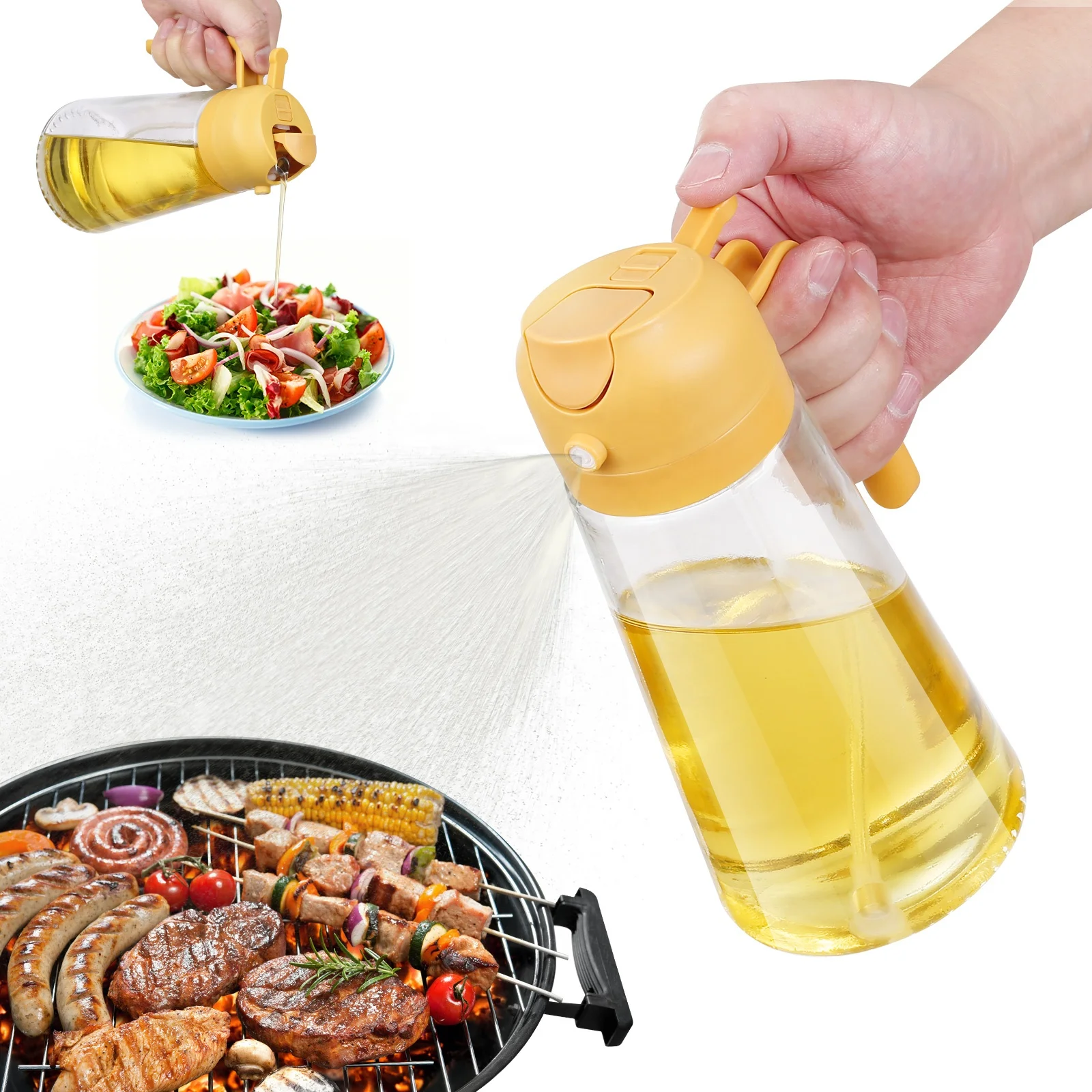 2024 Best Selling Amz Modern 16oz 470ml 2-in-1 Glass Oil Dispenser Amazon Kitchen Gadget for Cooking Versatile Oil Bottle