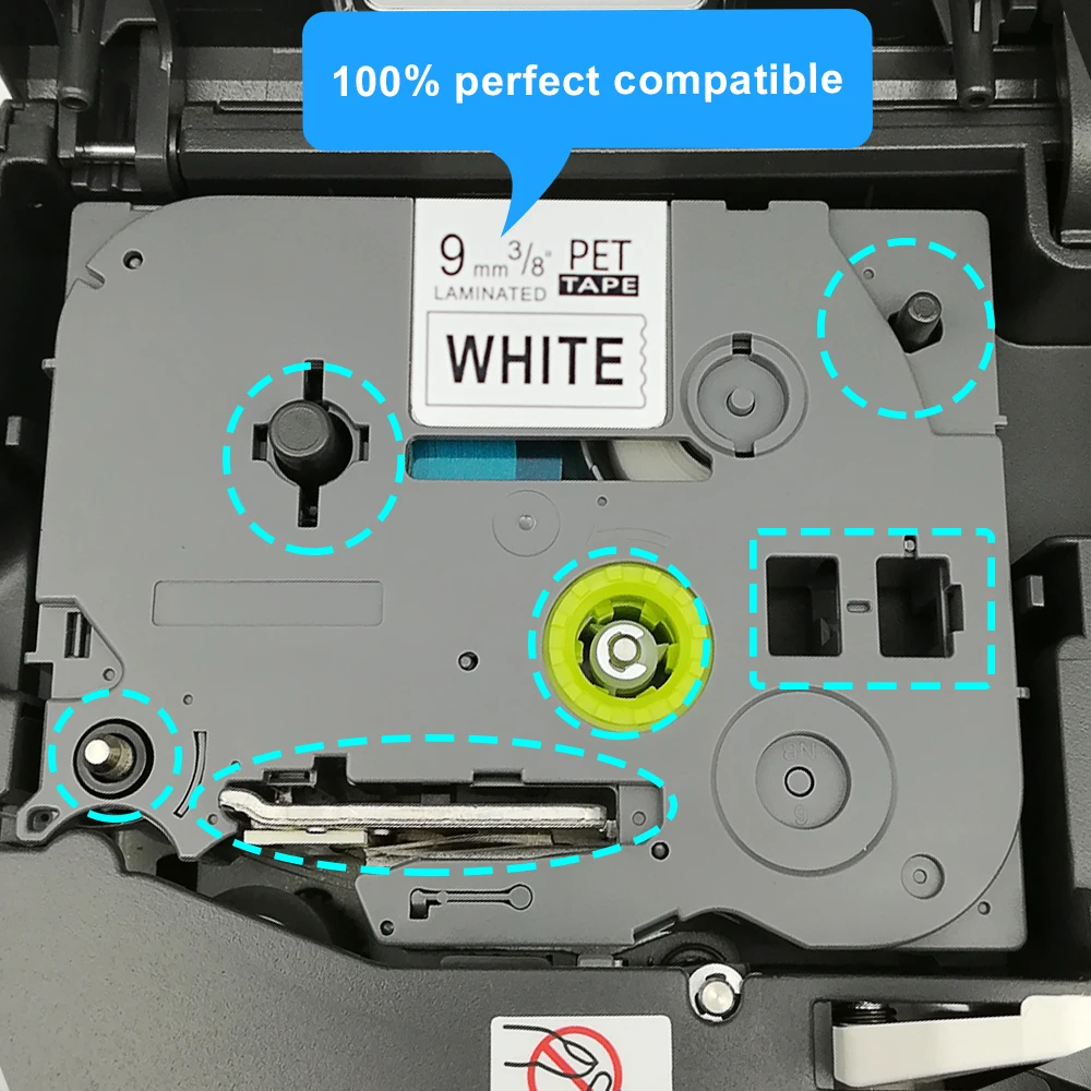 100% Compatible 9mm Black on White TZe 221 Label Tapes for p-touch label printer Tz221 tze221