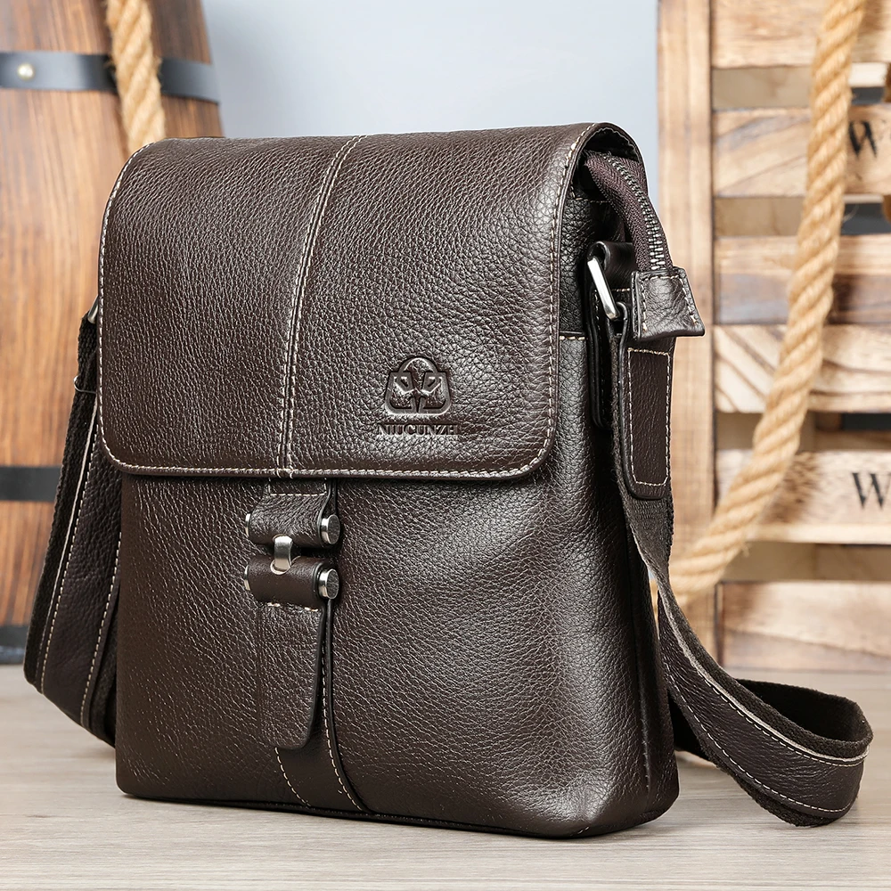 NIUCUNZH Men Genuine Leather Satchel Bags 9.7 inch Tablet Shoulder Crossbody Bag Leather Messenger Bag for Men