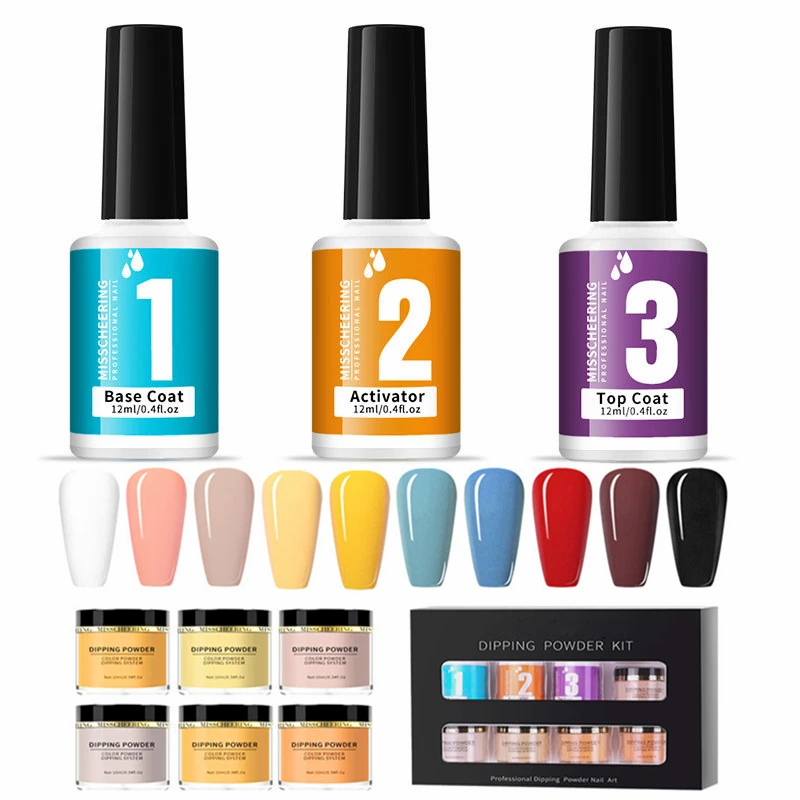Deluxe gift box 6 Color dip powder nail kit with base coat activator top coat not bake lamp French dip powder Dipping powder