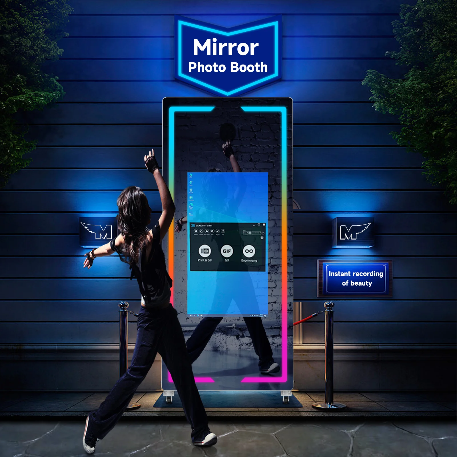 65' mirror photo booth machine with camera and printer portable selfie magic mirror photo booth touch screen led frame kiosk
