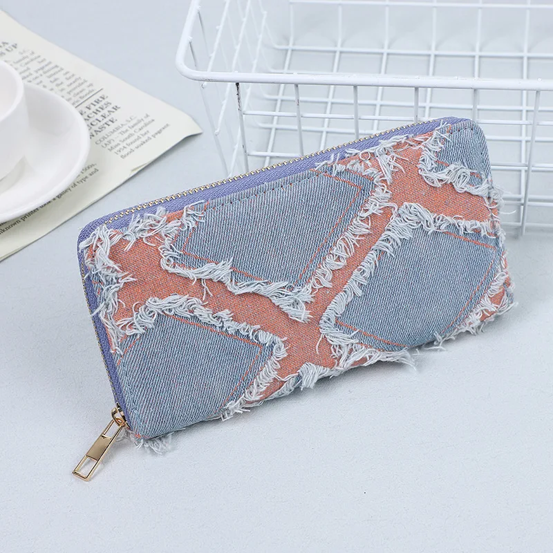 Fashion Scratched Denim Coin Purse Personality Large Capacity Ladies Long Purse Good Quality Credit Card Wallet