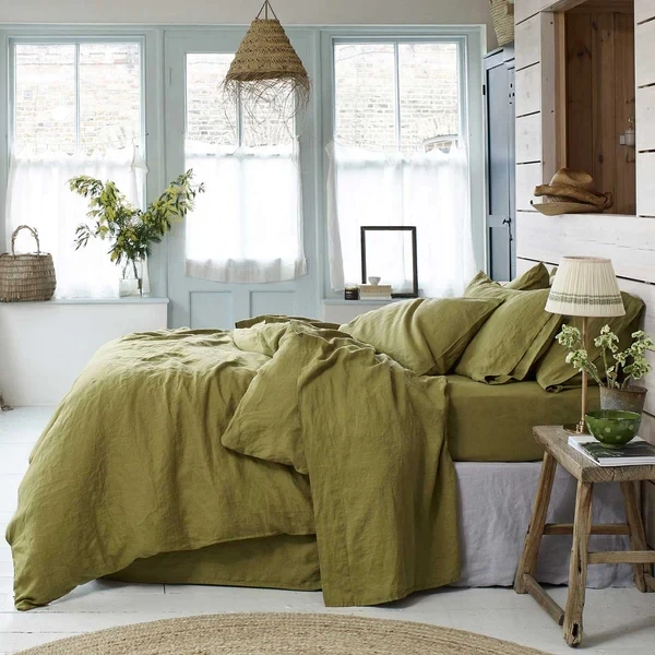 GOTS Certificate Ultra Soft 100% Orginal Flax Linen Bed Sheet Set 100% French Linen Duvet Cover Set