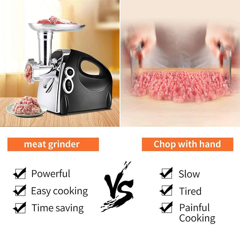 Electric Meat Grinder Factory OEM/ODM, Multifunctional Portable Home Appliances Food Processor Sausage Stuffer and Grinder