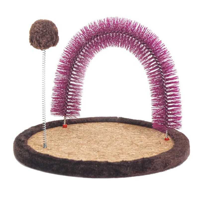 Halflypets ODM&OEM  Self Grooming Cat Arch- Bristle Ring Brush and Carpet Base Groomer Massager Scratcher with Hairball
