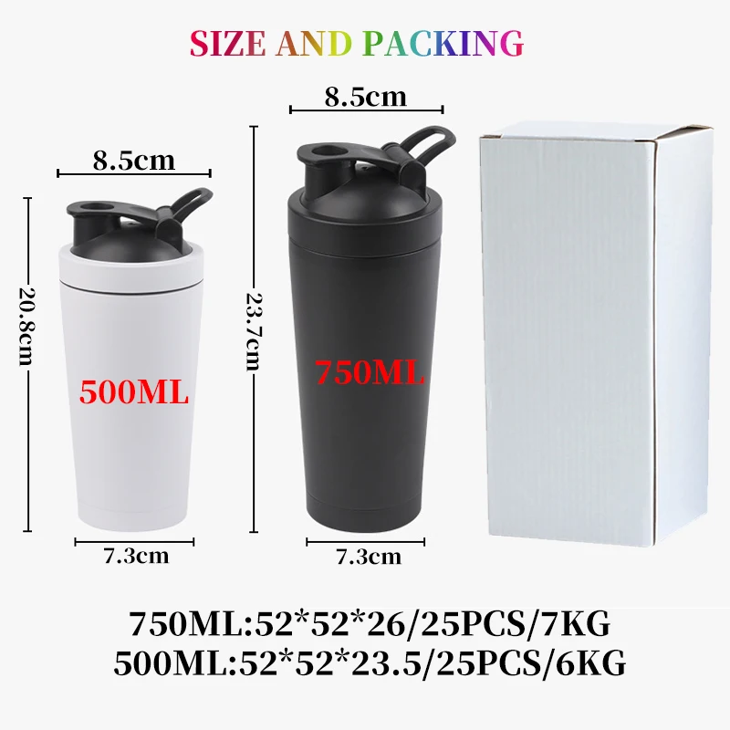 TY 500ml 750ml custom double wall insulated Stainless Steel sports Fitness Protien Gym shaker BPA Free bottle for protein