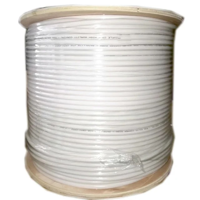 Коаксиальный кабель RG6 оптом, оплетка 60%, двойное экранирование, катушка 1000 футов, белый/черный