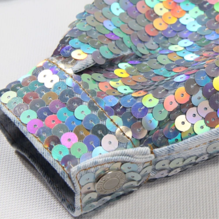 Fashion Washed Faded & Tinted Denim Jacket Customize Embroidered Sequins Denim Jacket for Woman Woven Short Standard Puff Sleeve