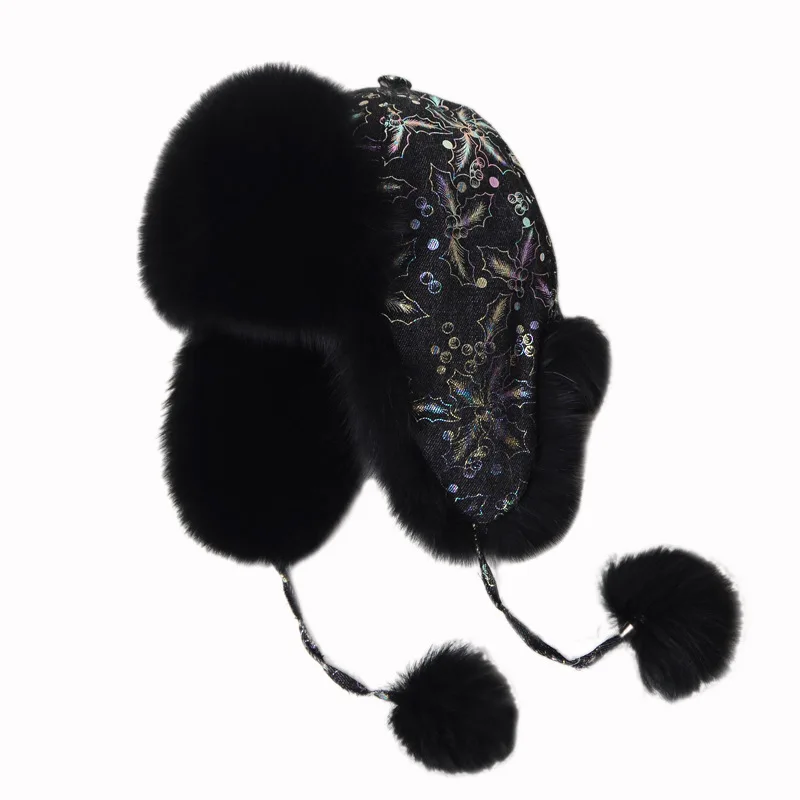 
New Fox Hair Hat Female Winter Thickening Heating Leifeng Hat Ear Protector Fox hair warm hat Ski Thicken to keep warm 