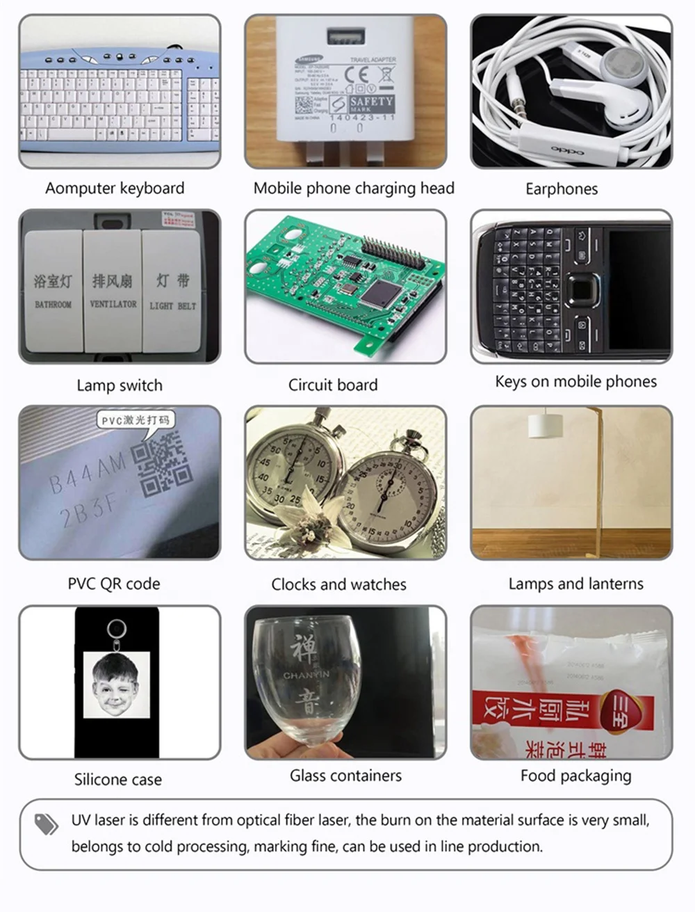Professional level phone case glasses Perfume bottle Metal Plastic Leather  UV 3W 5W 355nm laser marking engraving machine