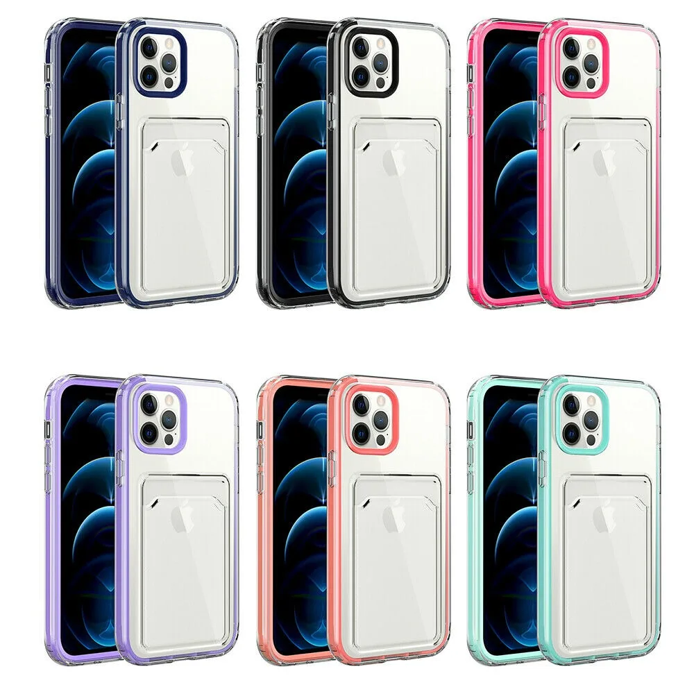 2 in 1 Credit Card Holder Phone Case For iPhone 13 Pro max Transparent Shockproof Phone Case Card Wallet Clear Case for iPhone