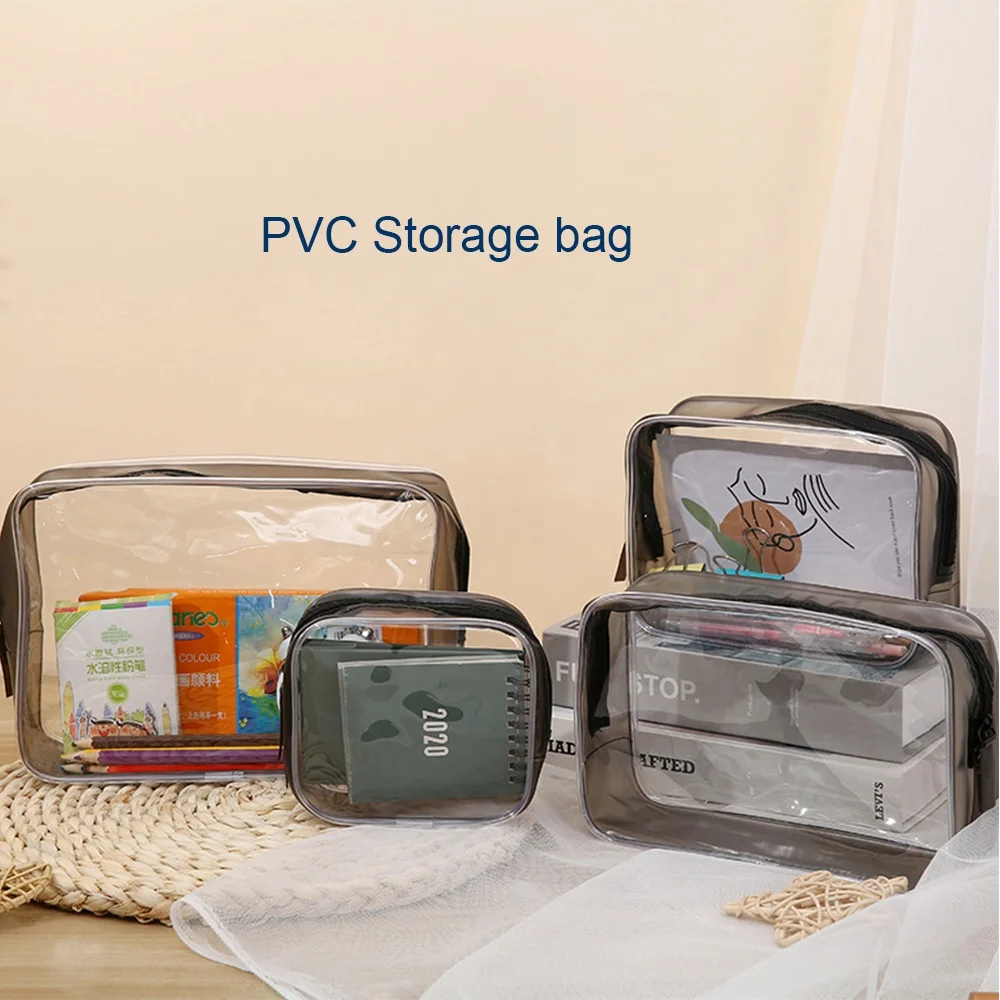 Clear PVC Big Capacity Pencil Case Transparent Pen Bag and Cosmetic Pouch with Zipper for School and Office Gift
