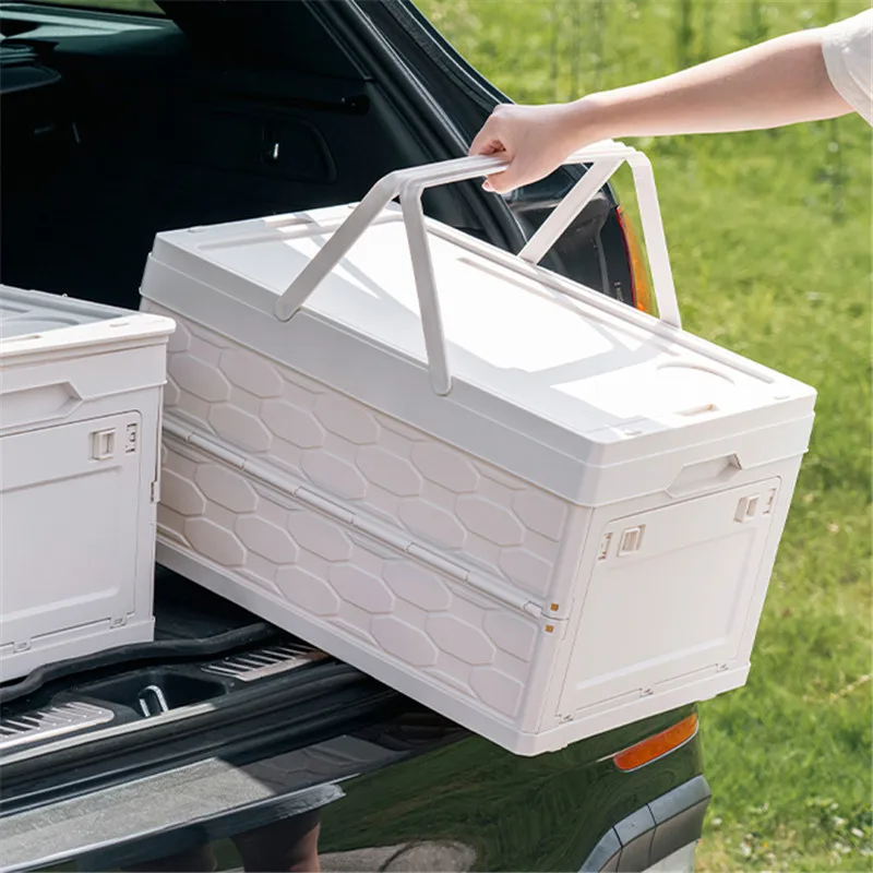 Space Saving plastic portable Storage Container Camping foldable Box Large folding Picnic Basket with Handle and Lid