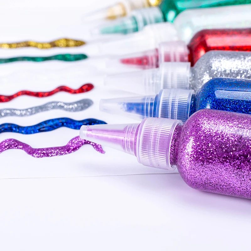 Лучший дешевый 60 мл разноцветный жидкий моющийся клей для творчества Nox-токсичный блестящий клей для детей