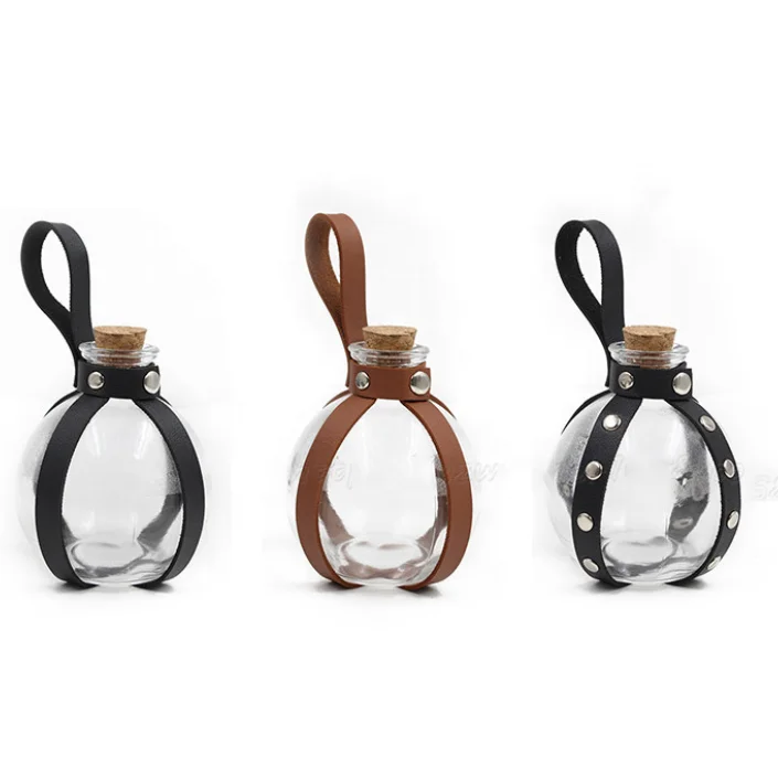 250ml Potion Bottle Witch and Wizard Dark Magic Cork Potion Bottle with PU Leather Holder Medieval Costume and Cosplay Accessory