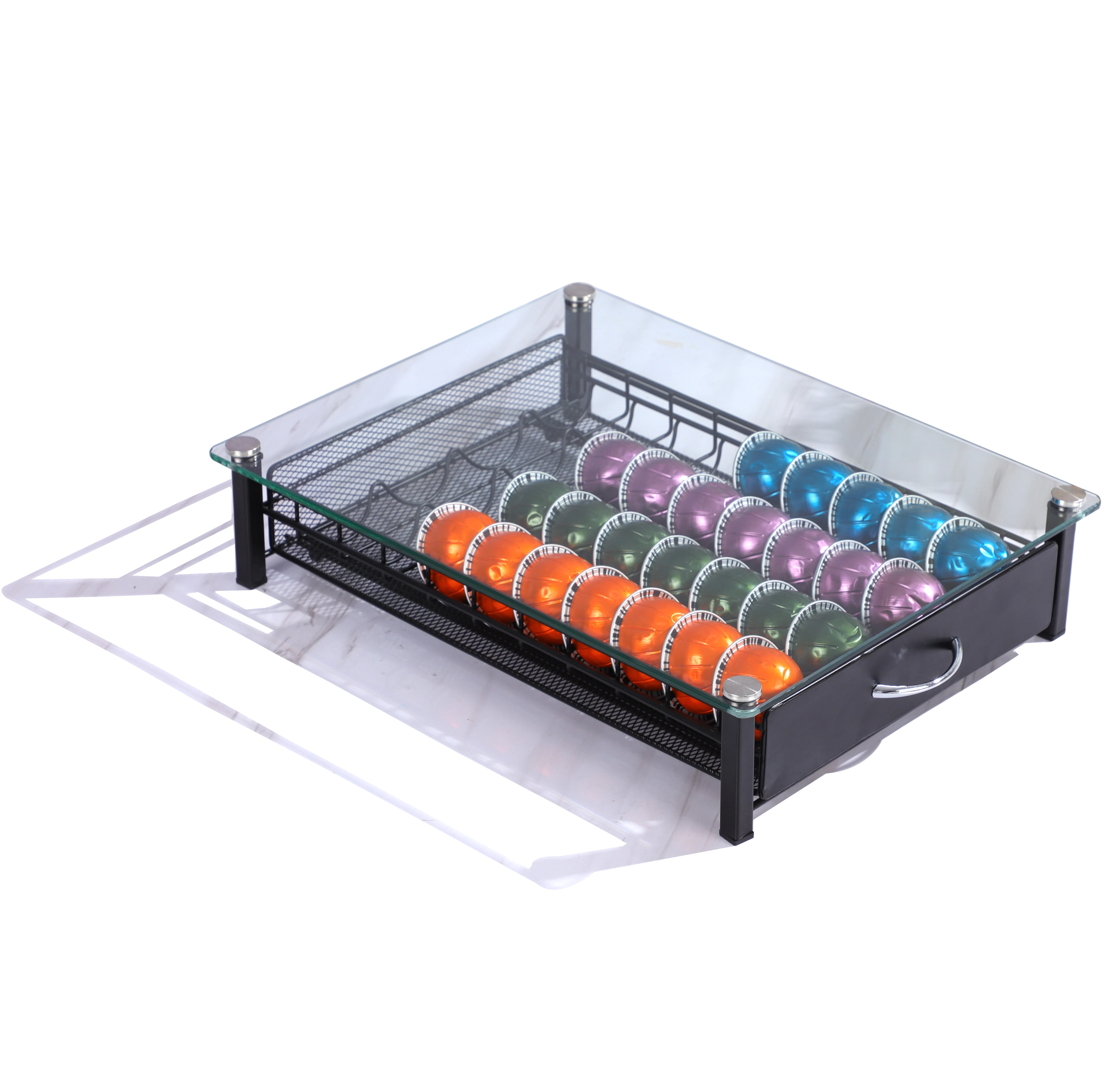 Developed design 40 pcs Coffee Capsule Holder Capsules Capacity Glass Drawer for Nespresso Vertuoline