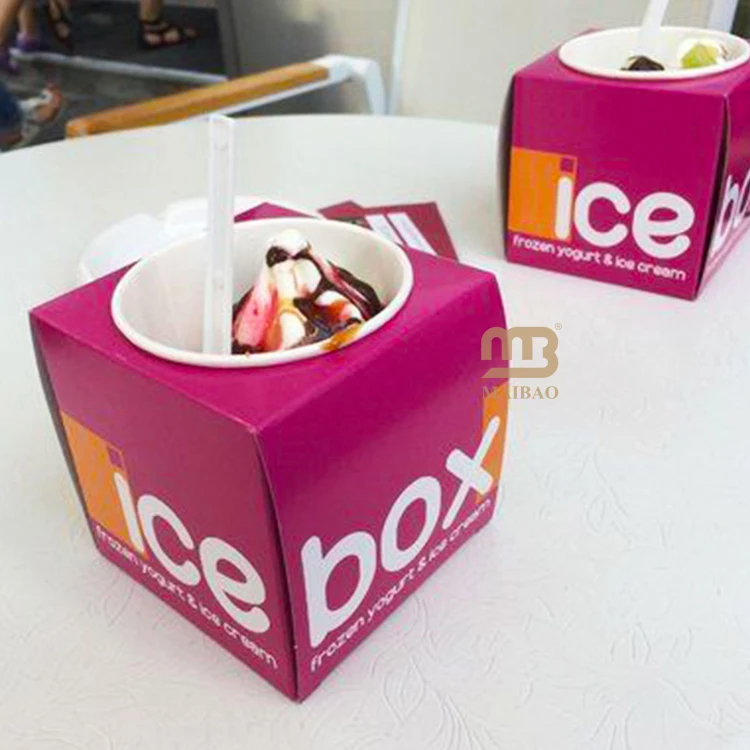 Custom frozen yogurt packaging box disposable cups for ice cream fruit yogurt ice cream paper cup 4oz personalized ice cream cup