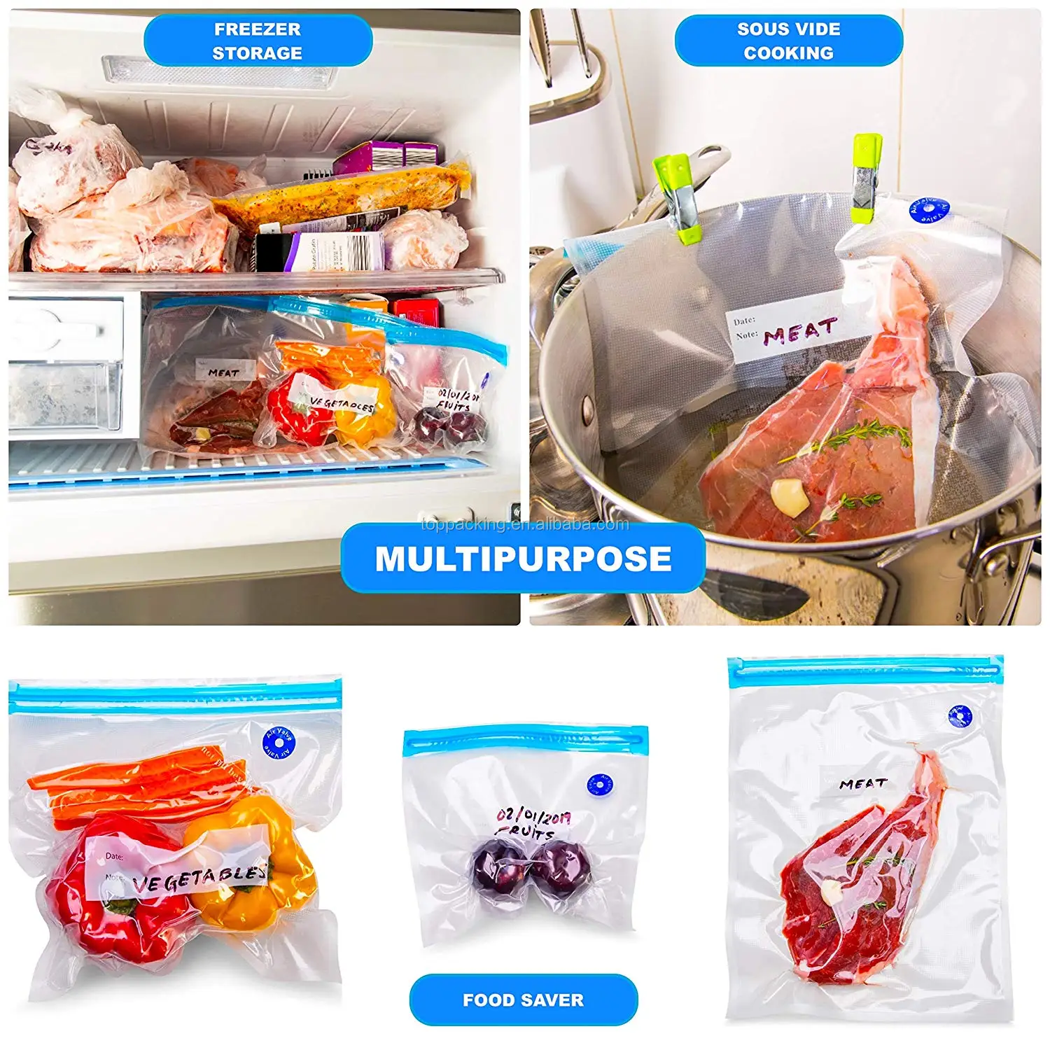 Customized Clear Vaccum Bag / Food Grade Vaccum Bags with Valve / Largre Vacuum Bags and hand pump