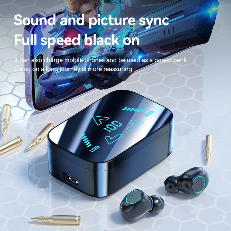 Bluetooth V5.3 Wireless Earphones Zero Delay In-Ear Noise Reduction for Gaming & Sports Waterproof with LED Battery Indicator