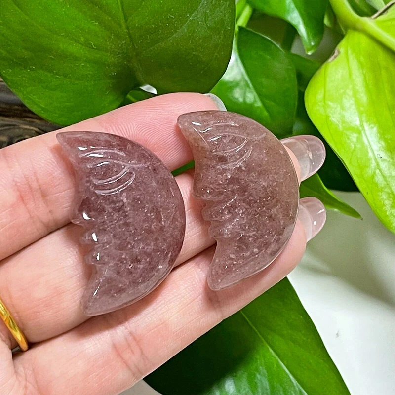 Gemstone Moon Polished Healing Crystals Little Moons With Face Carving Crafts For Decoration