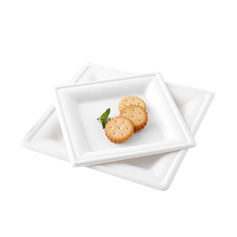 8inch disposable compostable bio degradable kids lunch heavy paper plates sugarcane bagasse square plates