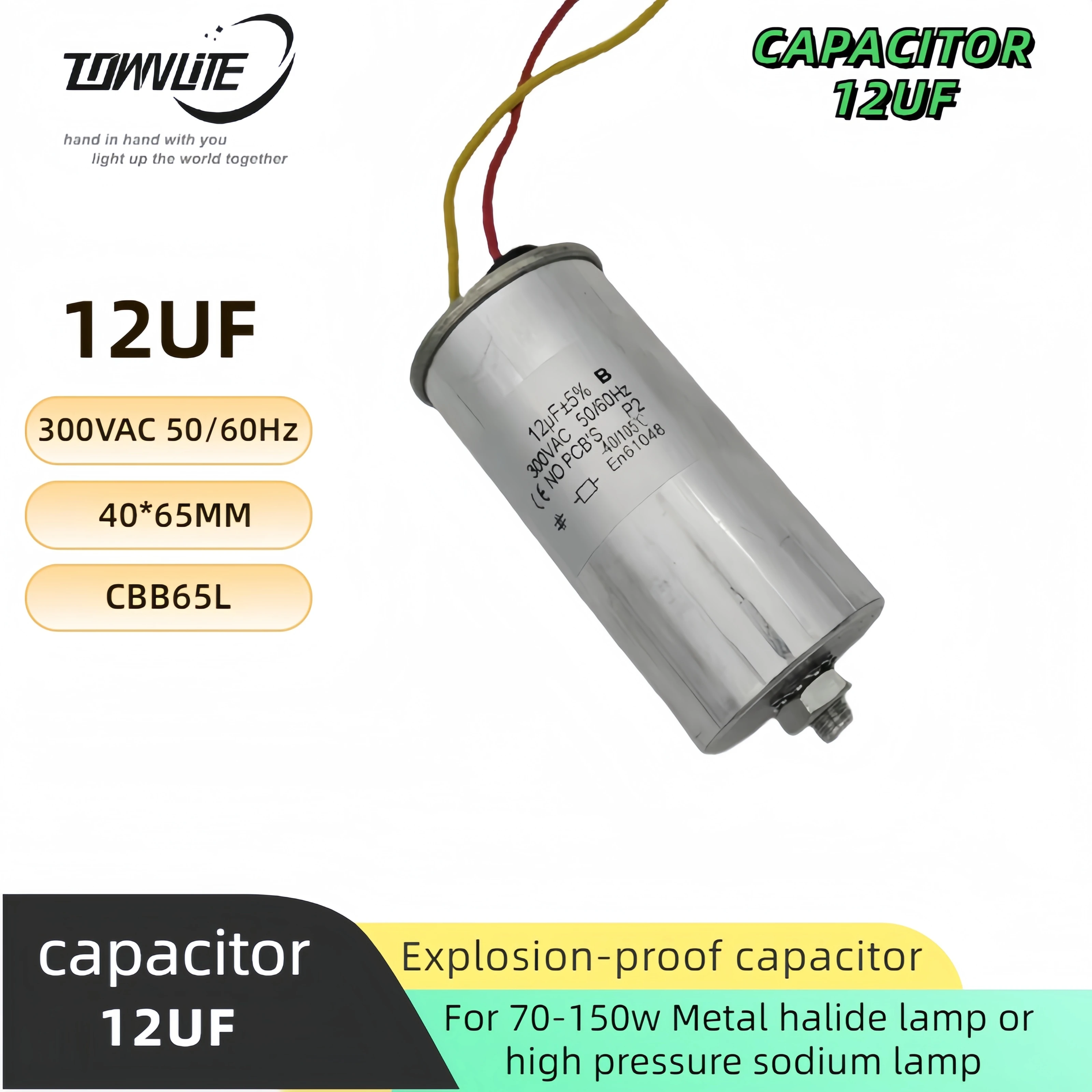 explosion-proof Capacitor cbb65 300V 12UF for Metal halide lamp or Sodium lamp 70-150w