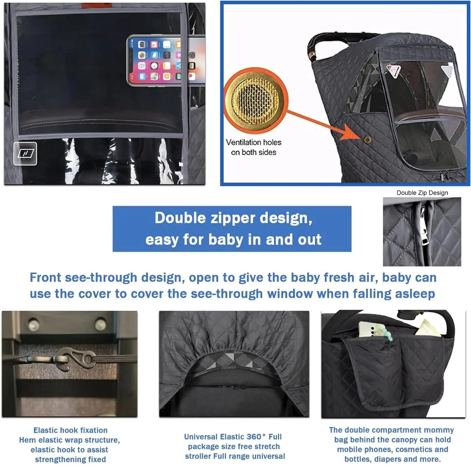 Winter Baby Stroller Cover Universal Stroller Windshield Rain Cover Baby Travel Weather Shield Stroller Cover