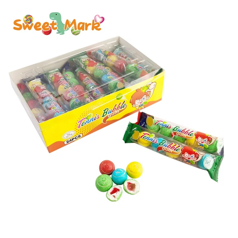 Halal food chewy bubble gum ball shape filled jam fruit gum