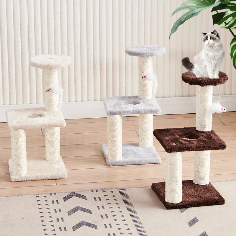 Hot-selling wooden cat condo ,hanging cat toys, with its own cat bed sisal rope pillar cat tree tower