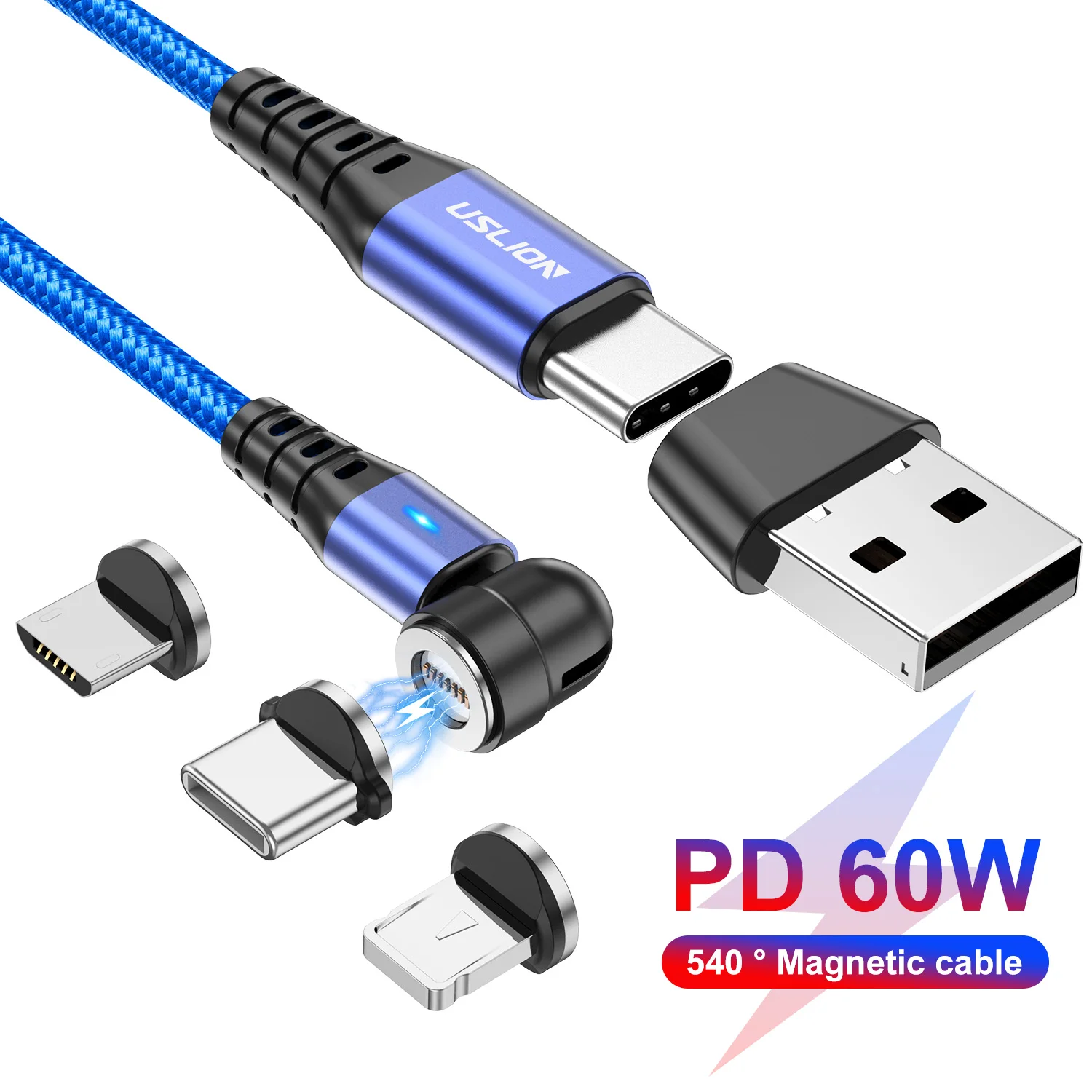 USLION 6 в 1 540 поворот PD 60 Вт 3 взаимный обмен данными между компьютером и периферийными устройствами кабель Type-C Магнитный зарядное устройство для зарядки или передачи данных со штекером Магнит
